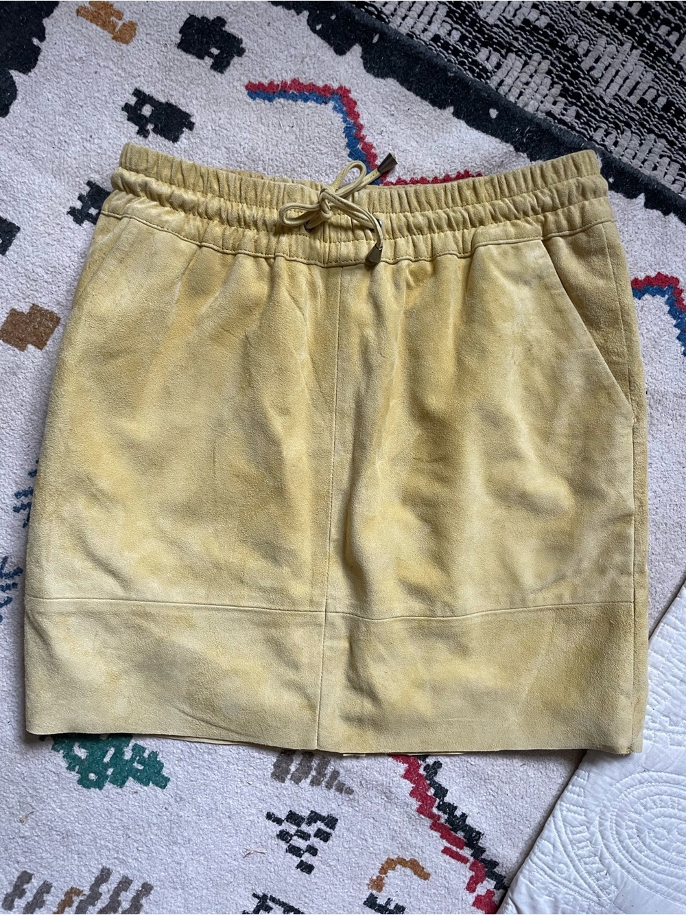 Butter yellow suede leather mini skirt medium